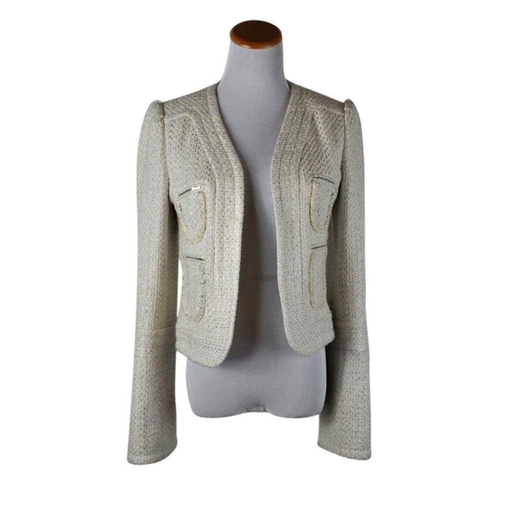 Tuleh designer Metallic ivory Tweed Coat dry clean